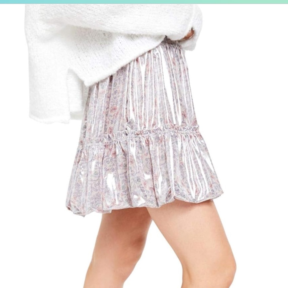 NWT FREE PEOPLE Floral Lavender Combo Shimmering Bubble Mini Skirt XL